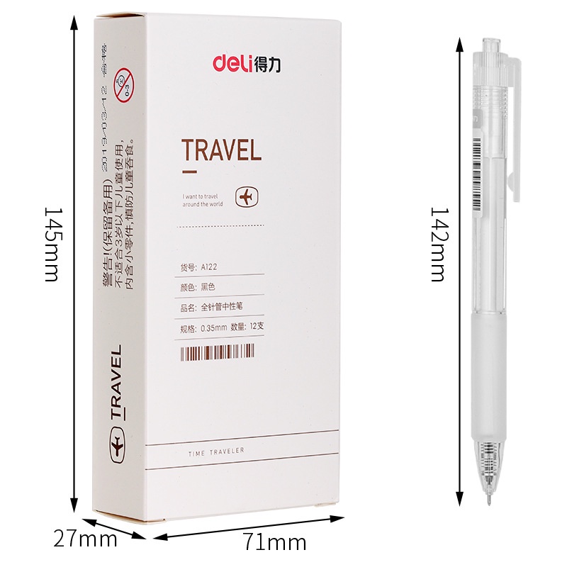 Bút bi gel bấm DELI A122 ngòi 0.35mm mực đen