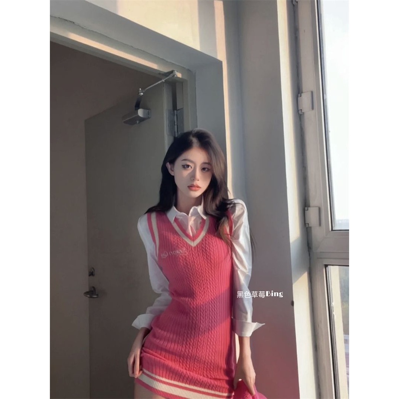 Đầm Dệt Kim Tay Dài Cổ Chữ v Dáng Ôm Phong Cách Preppy Thời Trang Mùa Thu Mới 2022