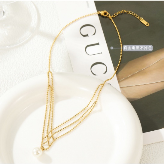 Dây Chuyền Mạ Vàng 18K Đính Hạt Ngọc Trai Nhân Tạo Không Phai Độc Đáo Thời Trang