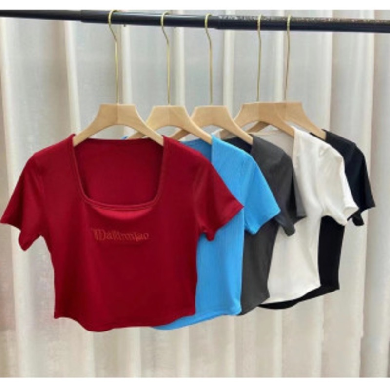 Áo Thun Nữ Ngắn Tay Thêu Chữ Thời Trang