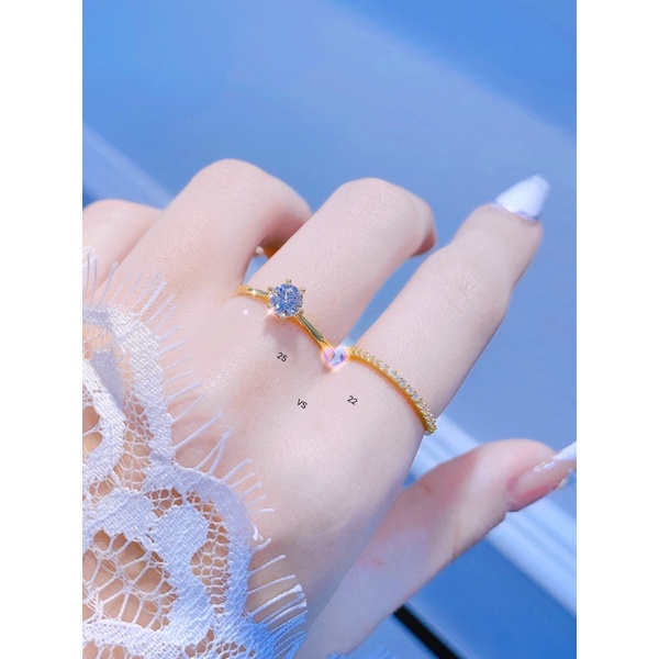 Nhẫn đá nhô nhỏ, nhẫn 1 hàng đá nhẫn dải đá vàng tây10k