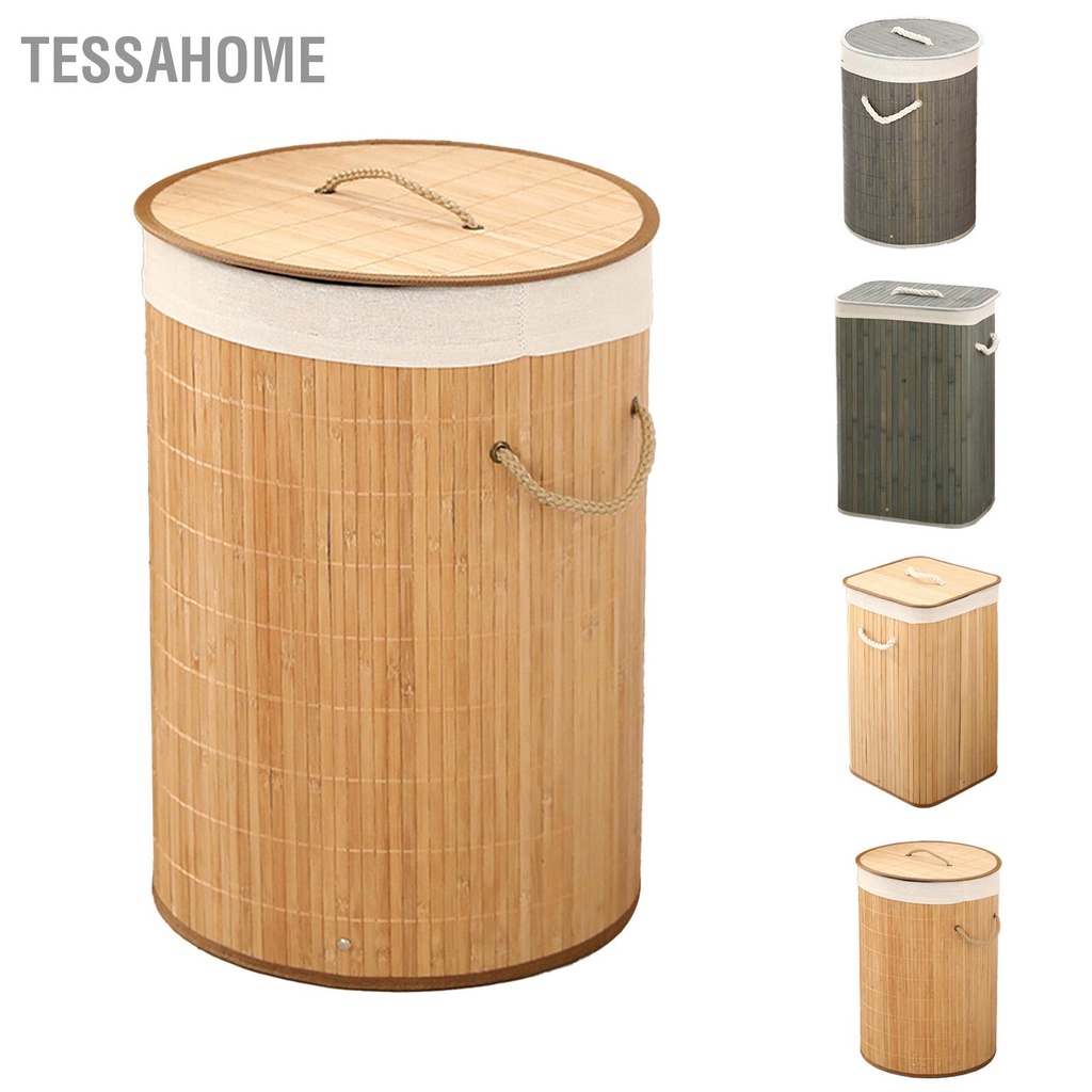 TessaHome Giỏ đựng đồ giặt có thể gập lại hàng tạp hóa bằng tre Dung tích lớn Xô quần áo bẩn cho gia đình