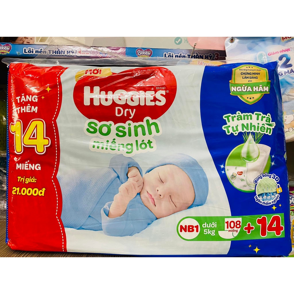MIẾNG LÓT SƠ SINH NEW BORN 1 HUGGIES - GÓI 108 MIẾNG.