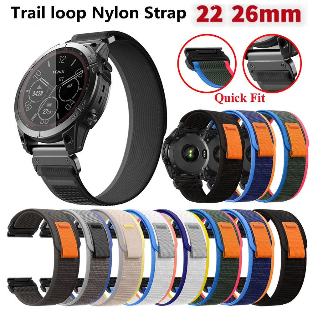 26mm 22mm Nylon Thể Thao Đường Dài Vòng Velcro Dây Đeo Nhanh Phù Hợp Với Dây Thay Thế Cho Garmin Descent Mk3i 51mm Mk2i Mk1 G1 Forerunner 965 955 945 935