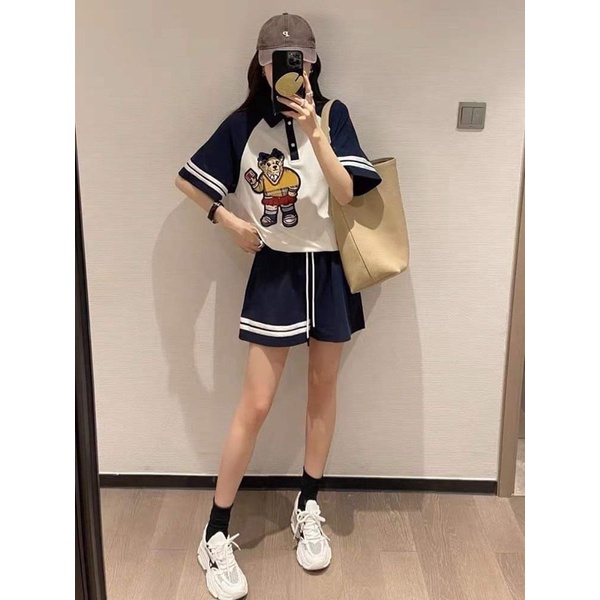 SÉT ÁO POLO + QUÂNG ĐÙI PHỐI VIỀN SỌC HÌNH CHÚ CHÓ SIÊU CUTE