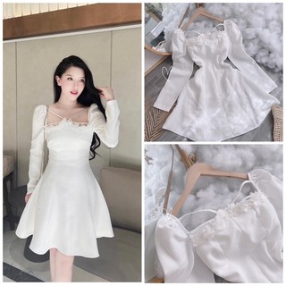 ĐẦM TRẮNG TAY DÀI VIỀN REN