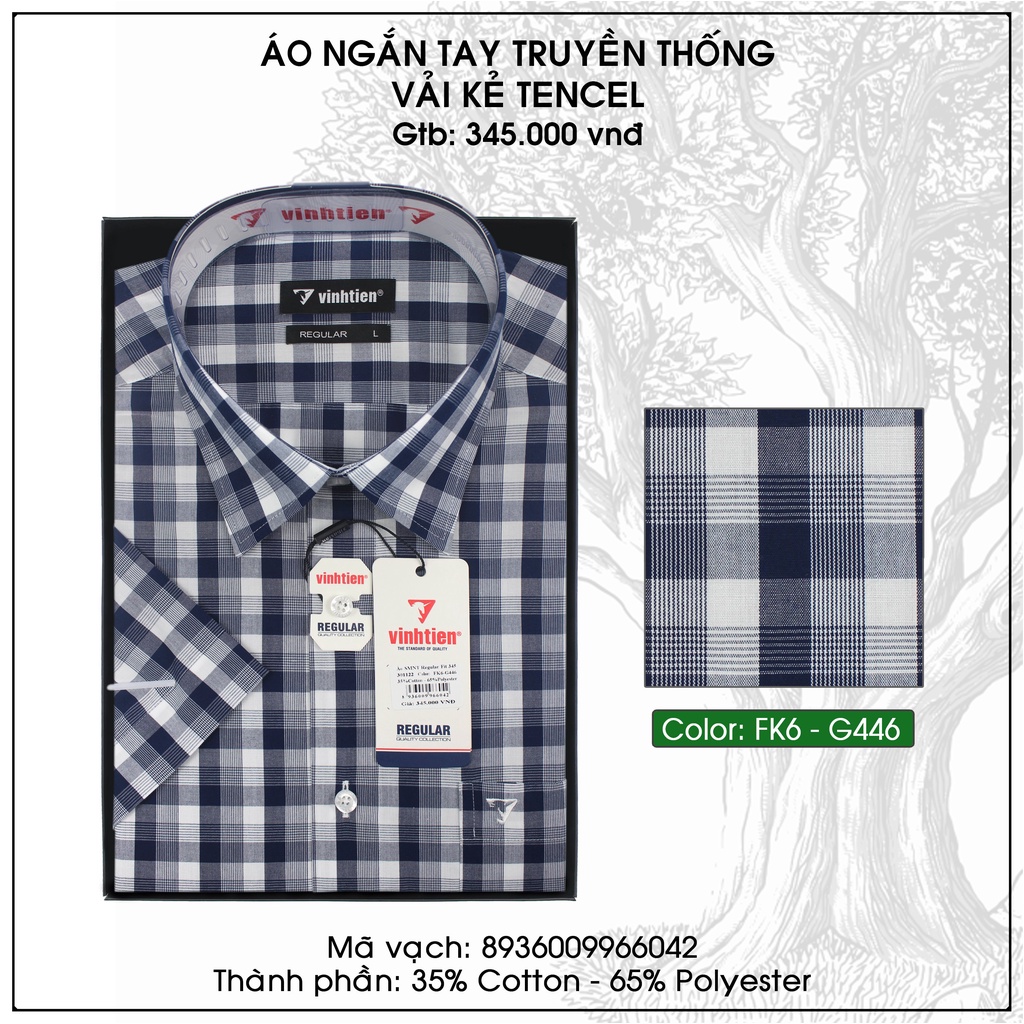 Áo Sơ Mi Ngắn Tay Sọc Caro Vạt Bầu Form Regular Vĩnh Tiến 345