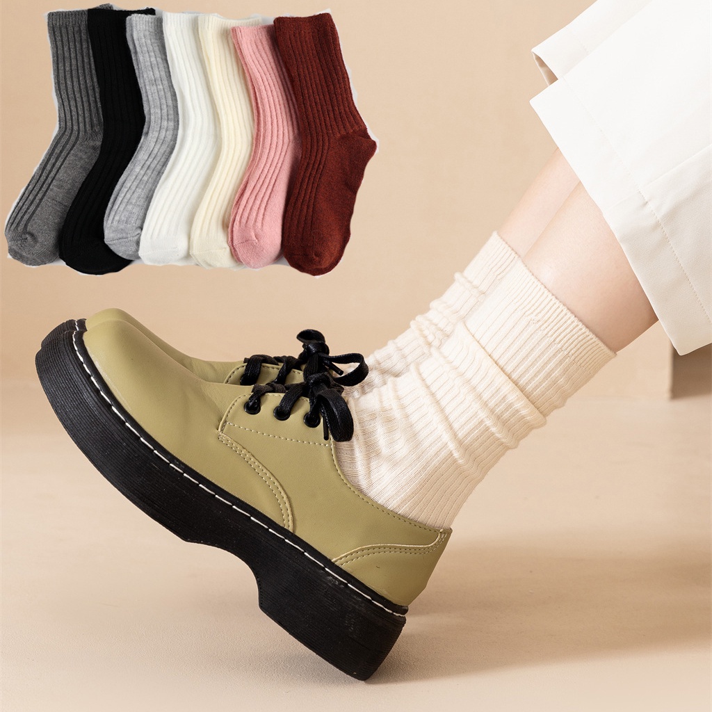 Vớ Len Cotton Cashmere Mềm Dày Dặn Thoáng Khí Màu Trơn Họa Tiết Kẻ Sọc Thời Trang Thu Đông