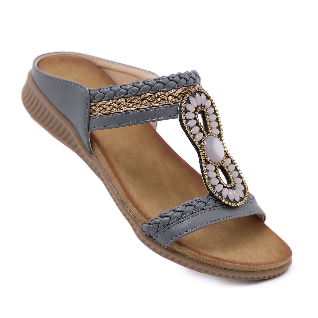 Giày Sandal Đế Bệt Mũi Tròn Size Lớn Thoải Mái Phong Cách Bohemian