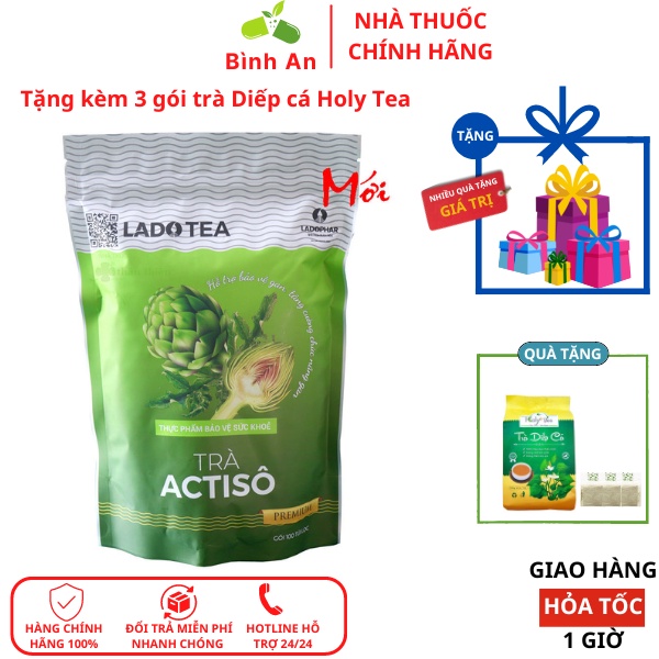 Trà Atiso túi lọc Đà Lạt Ladophar, 1 bịch trà atiso túi lọc, (100 gói) - Hỗ trợ mát gan lợi tiểu