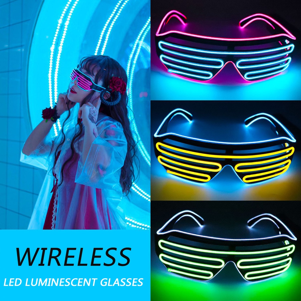 Kính Mát Tik Tok Có Đèn LED Phát Sáng Không Dây Độc Đáo Kính phát sáng không dây Quầy bar nhảy nhót bầu không khí Halloween đạo cụ rèm hai màu