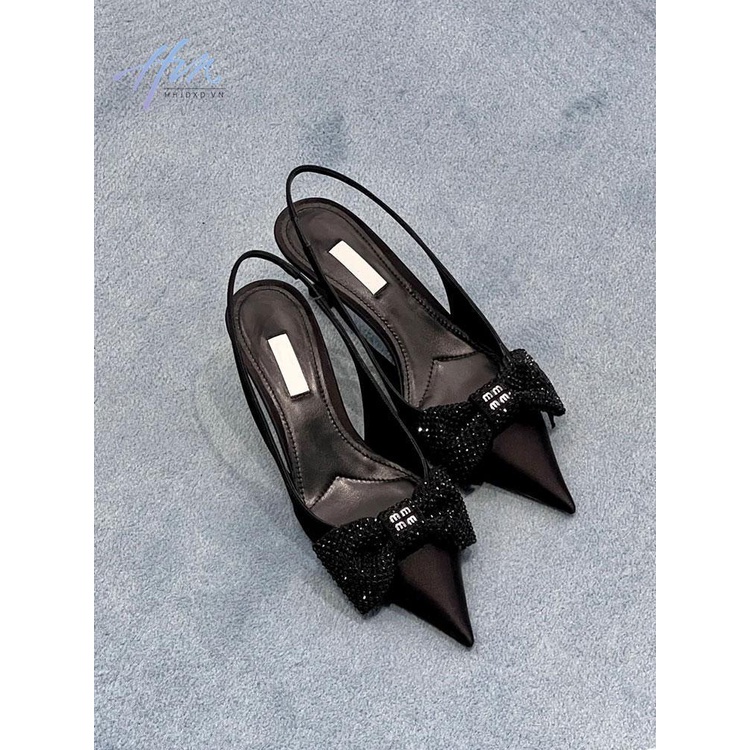 Dép Cao Gót Mũi Nhọn Đính Nơ Thời Trang Mùa Thu 2023 Cho Nữ
