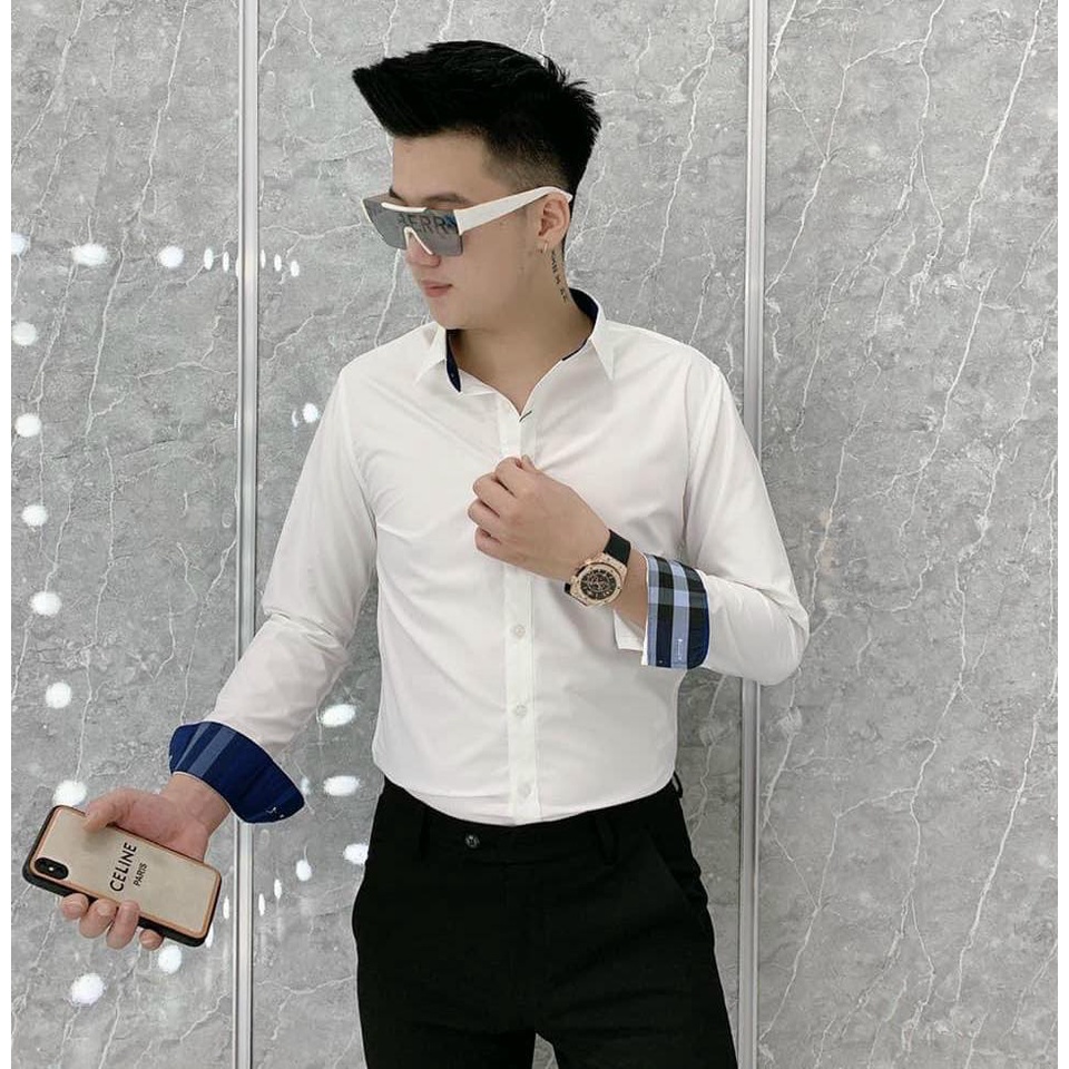 Sơ Mi Nam Phối Tay Cổ Bbr Trơn Mịn Không Nhăn Không Pai Không Xù