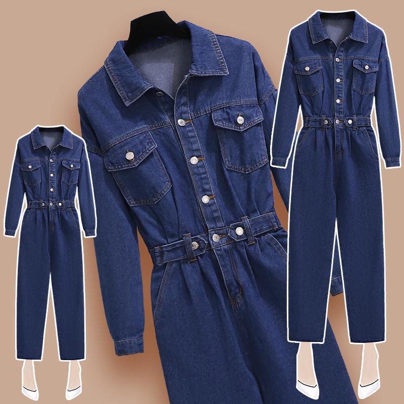 Jumpsuit Denim Lưng Cao Size Lớn Thời Trang Mùa Xuân Mới 2023 Cho Nữ
