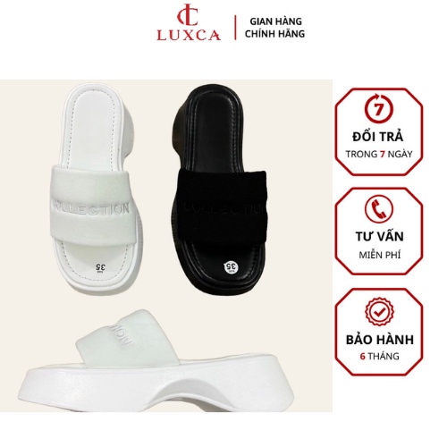 Dép sandal phiên bản giới hạn LUXCA mũi vuông -Quai ngang thêu chữ Collection,gót đế xuồng 5CM nâng chiều Mã– LUX60