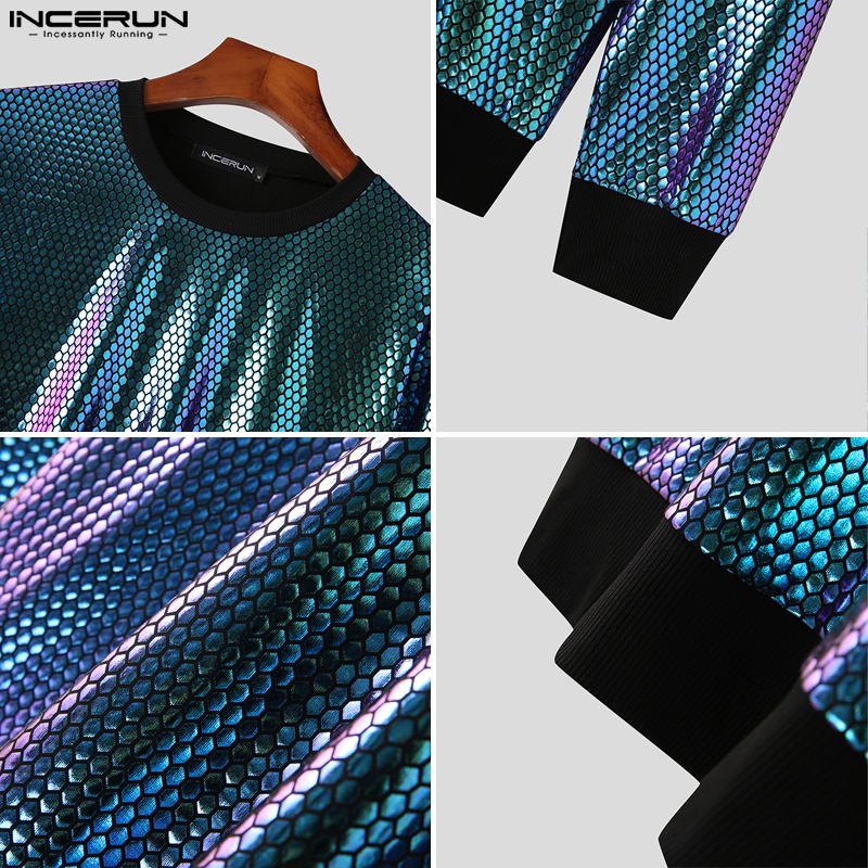 Áo INCERUN cổ tròn màu sắc độc đáo thời trang