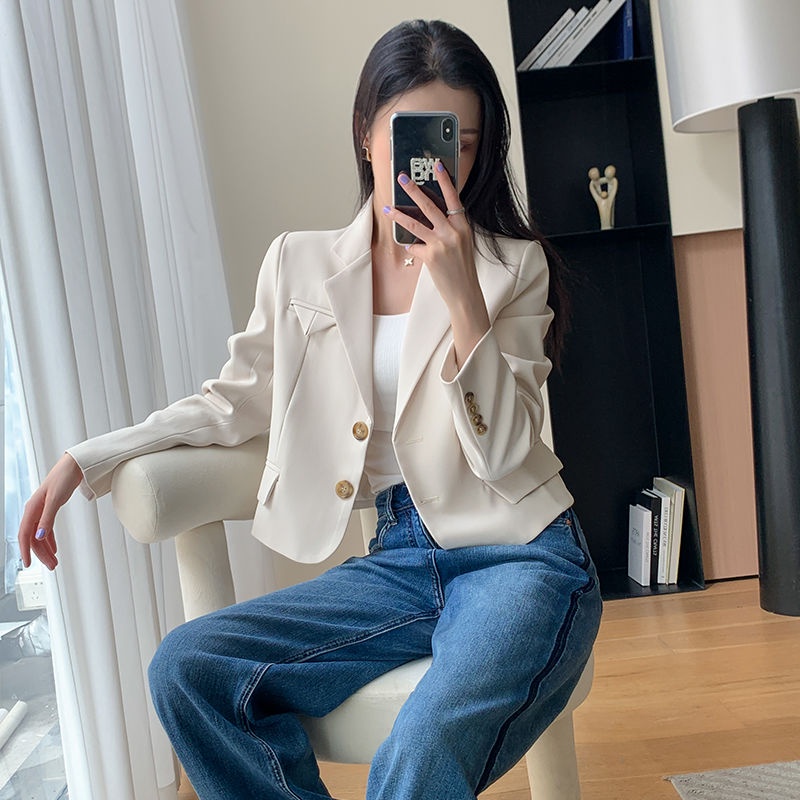 Áo Khoác Vest Dáng Ngắn Màu Be Phong Cách Mới 2023 Thời Trang Mùa Thu Cao Cấp Dành Cho Bạn Nữ / Nam