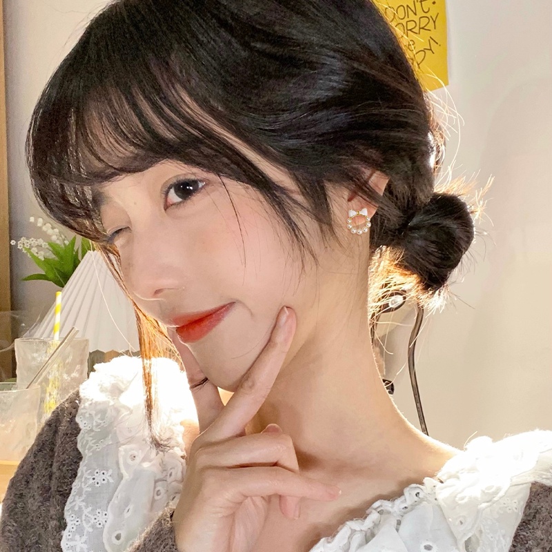Bông Tai Hình Nơ Đính Ngọc Trai Mini Dễ Thương Thời Trang Cho Nữ