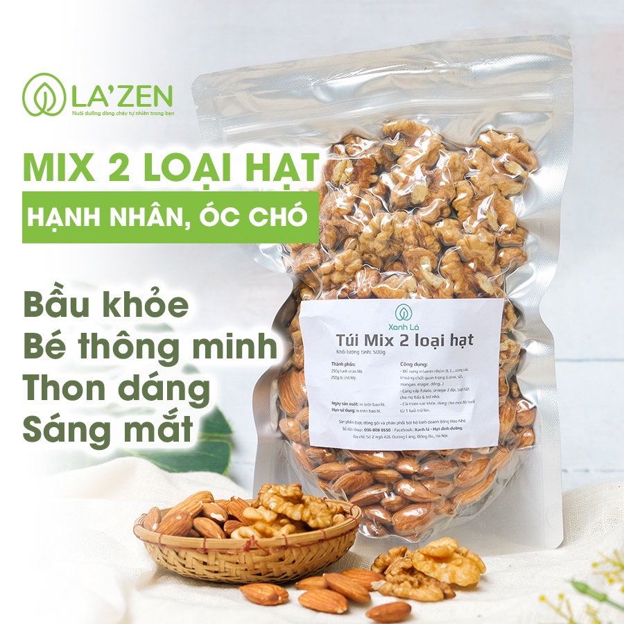 Hạt Dinh Dưỡng Mix 2 (óc chó, hạnh nhân) La'zen thượng hạng cam kết loại A