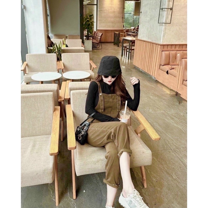 Quần Yếm Nâu Túi Ngang LETUSHOP Cúc Cài Phong Cách Hàn Quốc