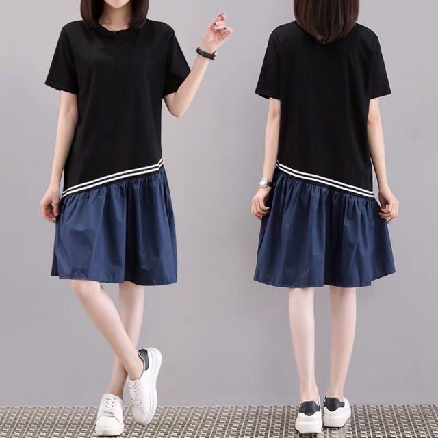 {order bigsize,M-3Xl}Váy xuông cách điệu phối màu may dải sọc kẻ chéo - Có ảnh thật