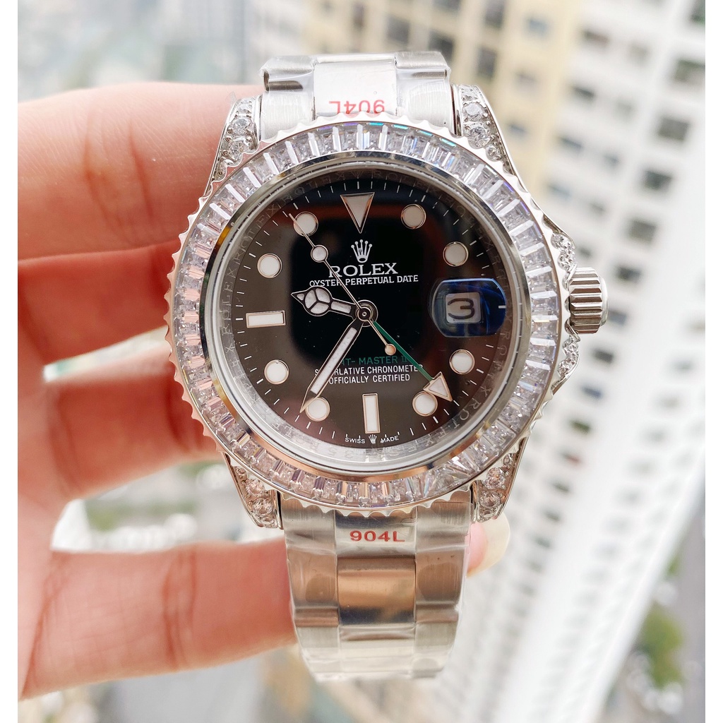 Đồng hồ Nam Rolex vành đá to đẹp số dạ quang máy nhật chạy cơ Automatic size 40-41mm