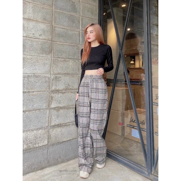 [3 SIZE 45-65KG TÙY CHIỀU CAO] QUẦN COTTON CARO LƯNG THUN DÀI 106CM ỐNG SUÔNG HÀN QUỐC HOT TREND NỮ THỜI TRANG