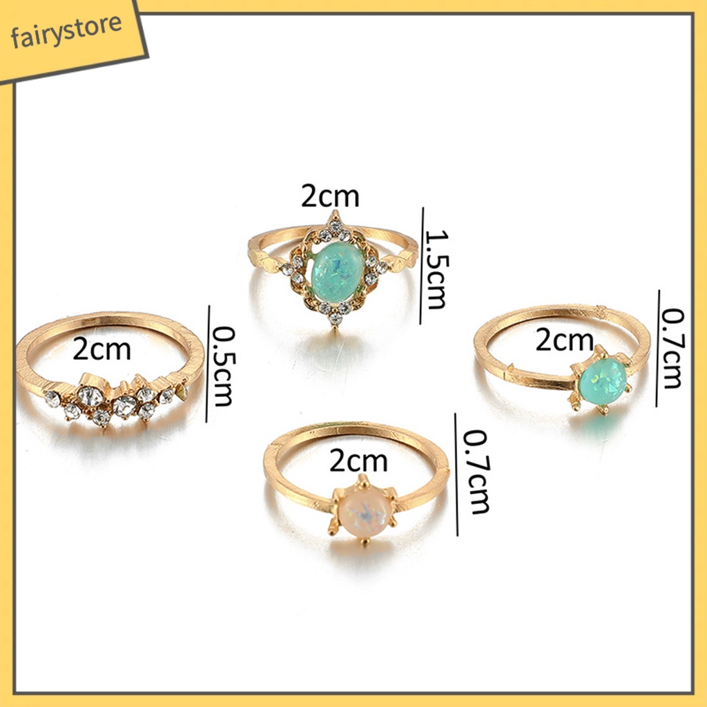 Set 1 / 4 Nhẫn Đeo Tay Đính Đá Quý Giả Nhiều Màu Sắc Thời Trang