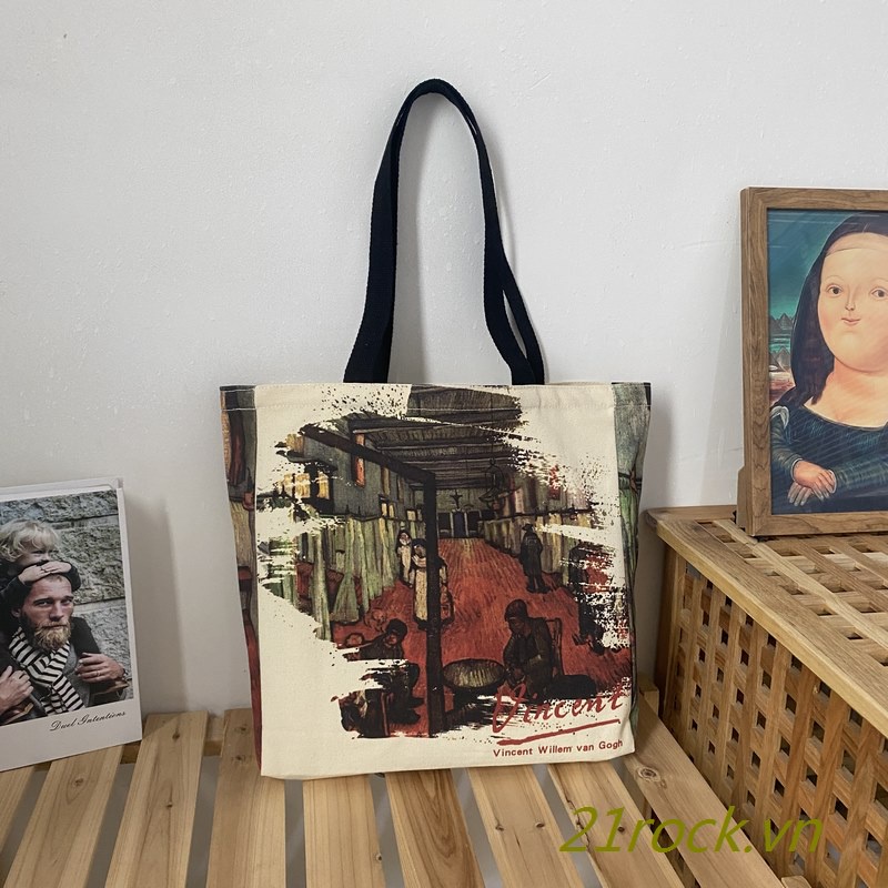 Túi Xách Vải Canvas Cỡ Lớn In Hình Tranh Sơn Dầu Van Gogh Phong Cách Châu Âu Cổ Điển Hàng Mới