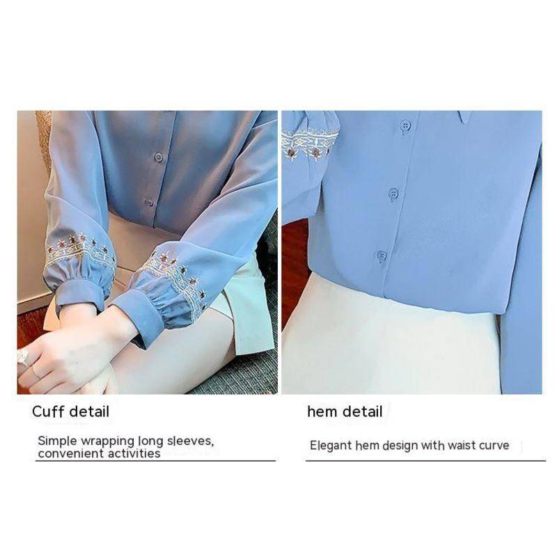 Áo Sơ Mi Chiffon Tay Dài Màu Xanh Dương Phong Cách Pháp Thời Trang Mùa Xuân Mới 2023 Cho Nữ