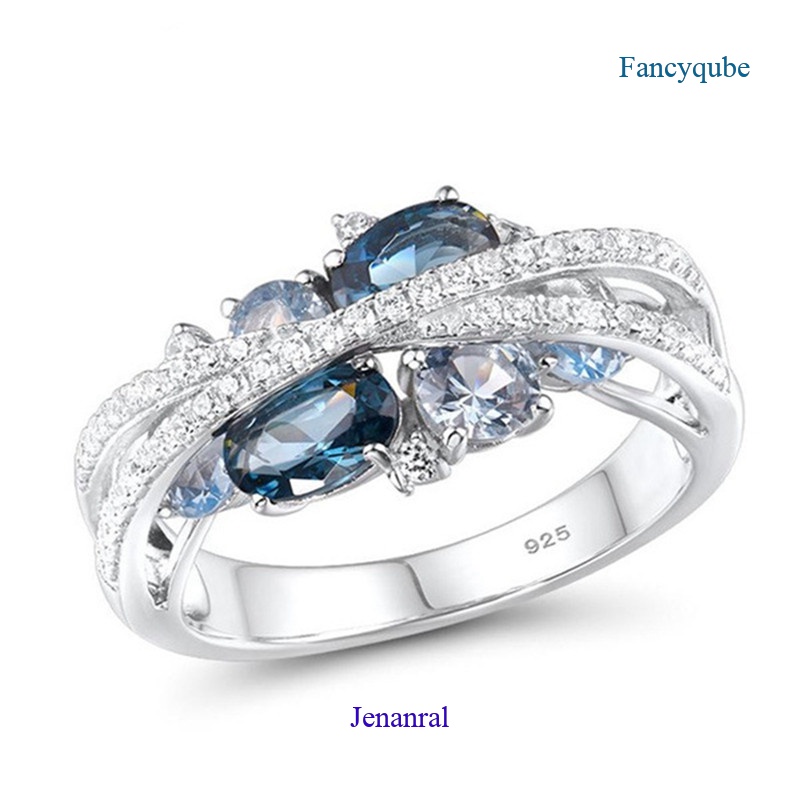 Nhẫn Bạc 925 Đính Đá Sapphire Sang Trọng Cho Nữ