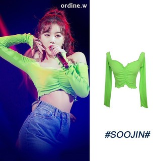 Order_áo len gân croptop trễ vai aoa jimin, i-dle soojin