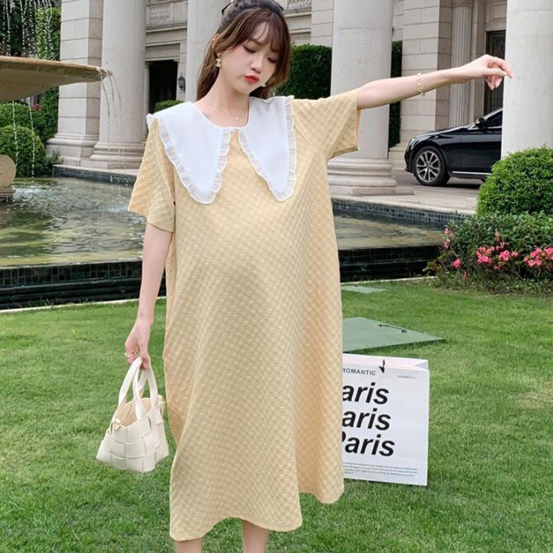 Đầm bầu dáng suông phối cổ ren điệu đà chất đũi xốp đẹp V366