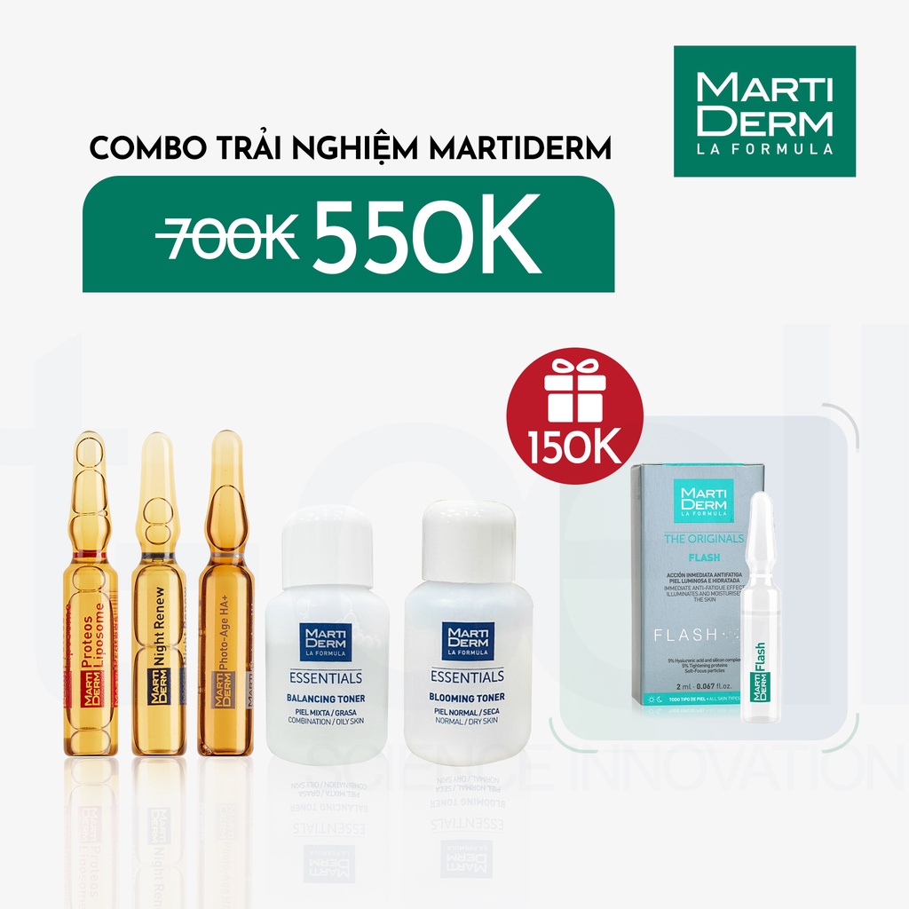 Combo 5 sản phẩm trải nghiệm Martiderm - tặng 1 Ampoule The Originals Flash