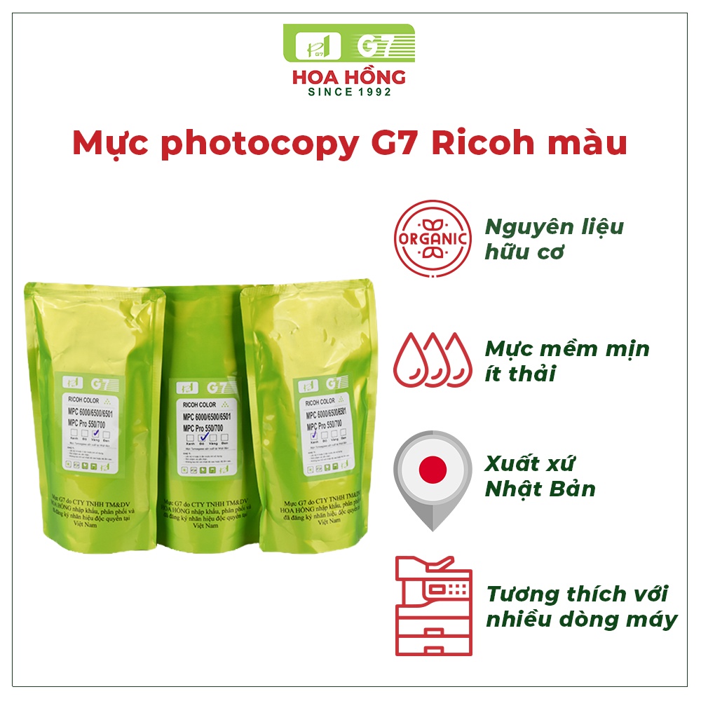Mực photocopy G7 Ricoh màu MPC4503/6502/8002 - xanh, đỏ, vàng