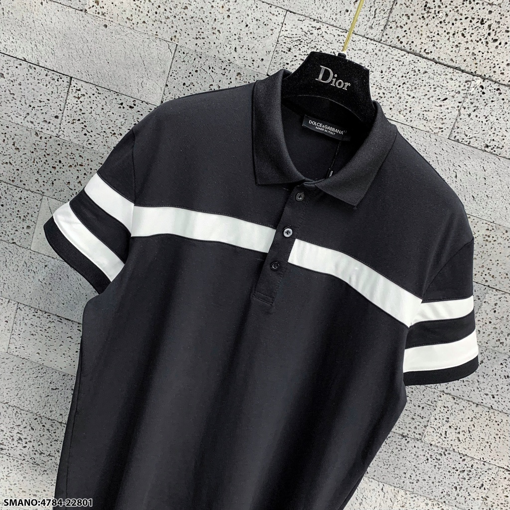 Áo thun cổ bẻ polo nam D&amp;G trắng phối đen cao cấp phong cách sang trọng