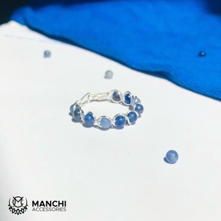 Nhẫn đá Sodalite handmade dây màu bạc