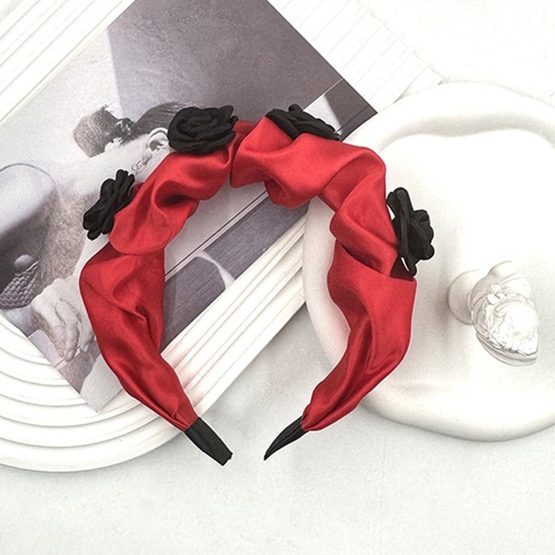 Băng Đô Cài Tóc Bằng Vải Satin Không Kẹp Họa Tiết Hoa Hồng Ngọt Ngào Thời Trang Cho Nữ