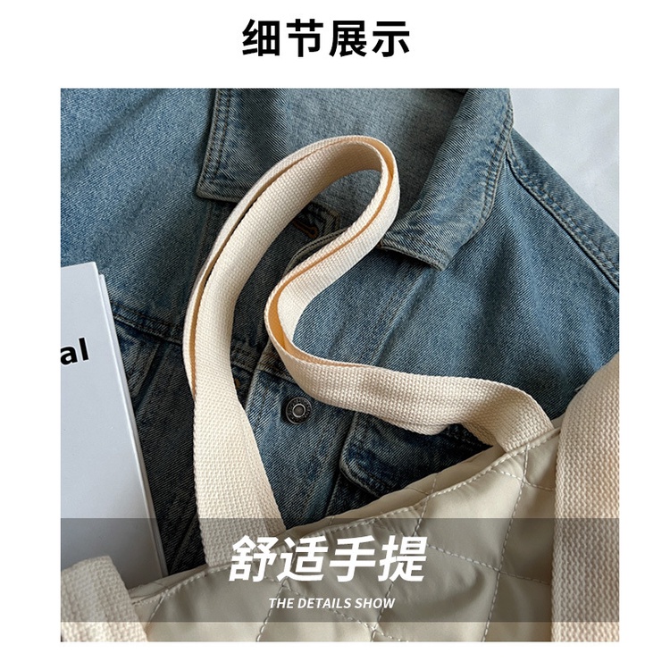 Túi Tote Đeo Vai Sức Chứa Lớn Thêu Họa Tiết Kim Cương Màu Trơn Thời Trang Mùa Đông 2023 Cho Nữ