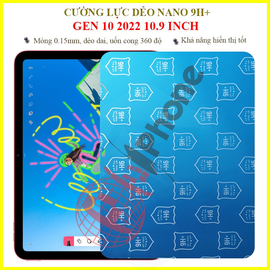 Dán cường lực dẻo nano mặt trước, sau cho iPad Gen 10 2022 10.9 inch