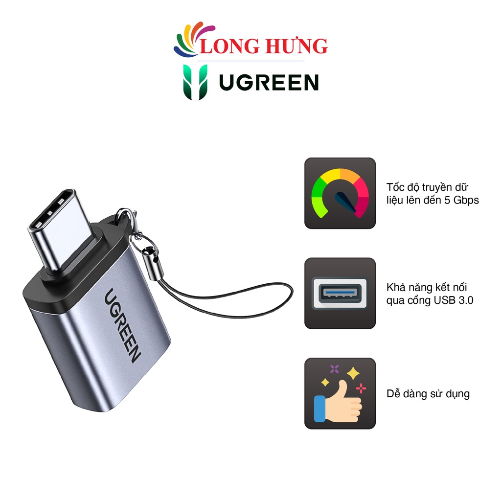 Cổng chuyển đổi Ugreen USB-C to USB 3.0 Adapter Cable with Lanyard US270 - Hàng chính hãng