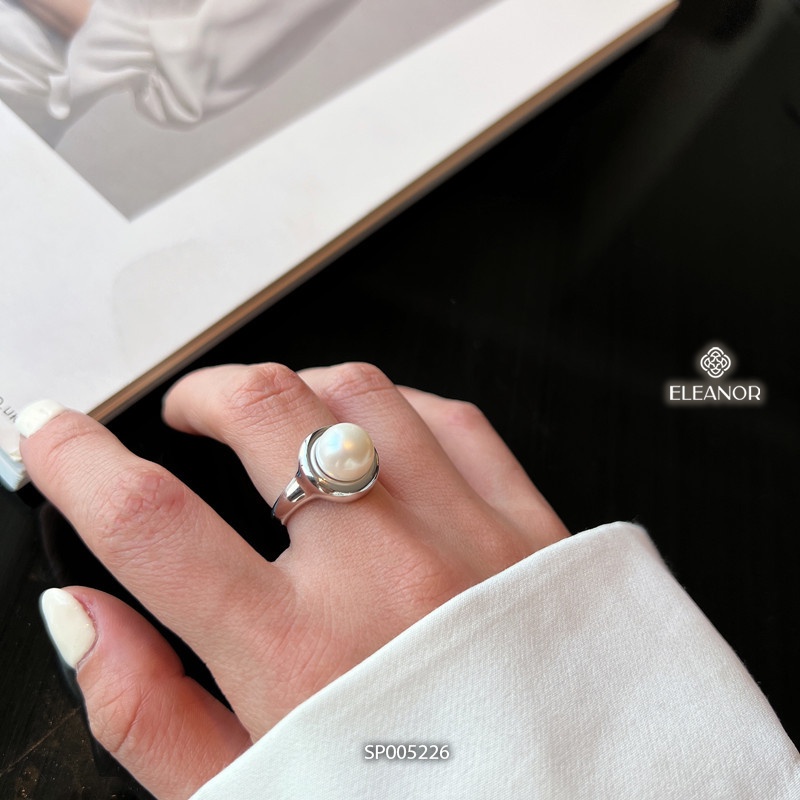 Nhẫn nữ hở bạc 925 Eleanor Accessories mặt tròn ngọc trai nhân tạo phụ kiện trang sức basic 5226
