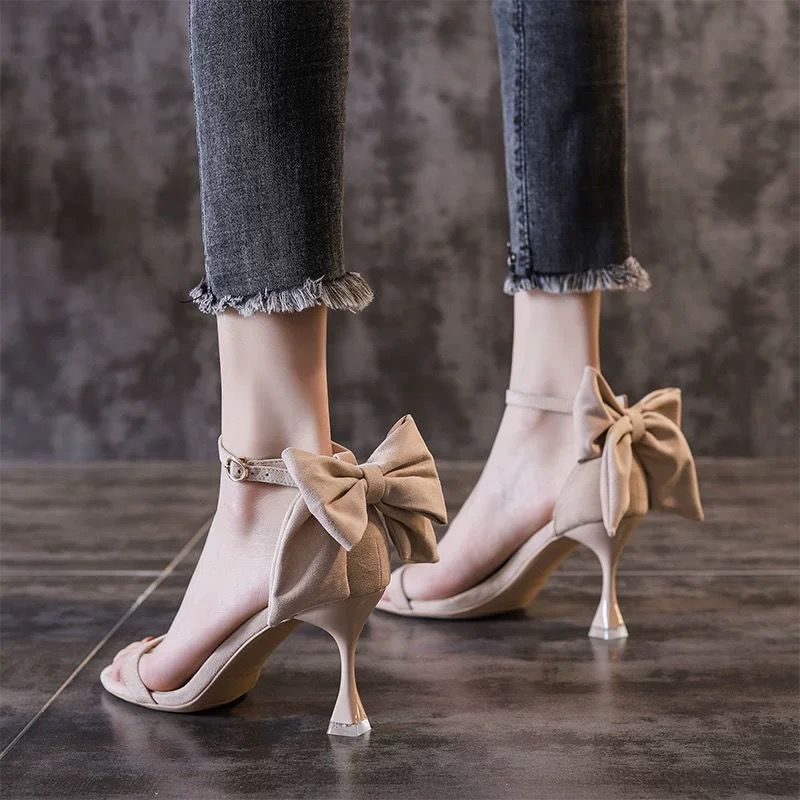 Giày Sandal Cao Gót Hở Mũi Đính Nơ Thời Trang Xu Hướng