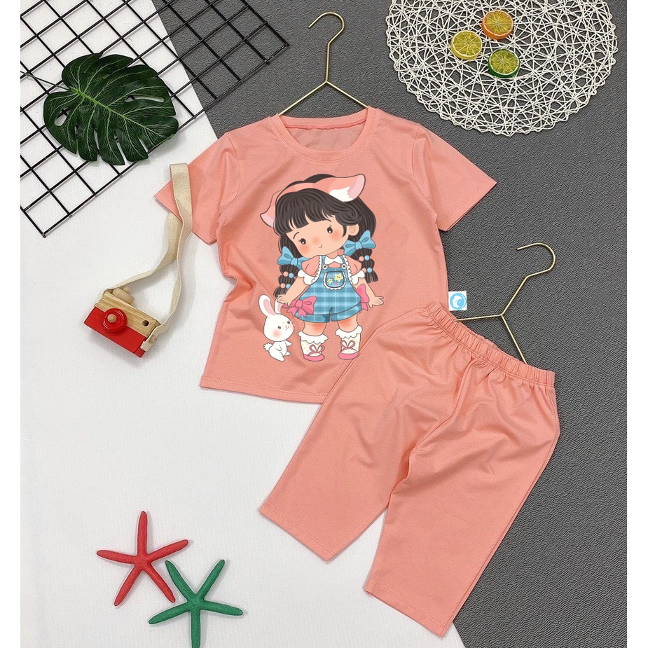 Bộ đồ bé gái - quần lửng in hình bé gái đáng yêu QL2 chất vải co giãn 4 chiều cho bé từ 8kg đến 25kg- mã QL2