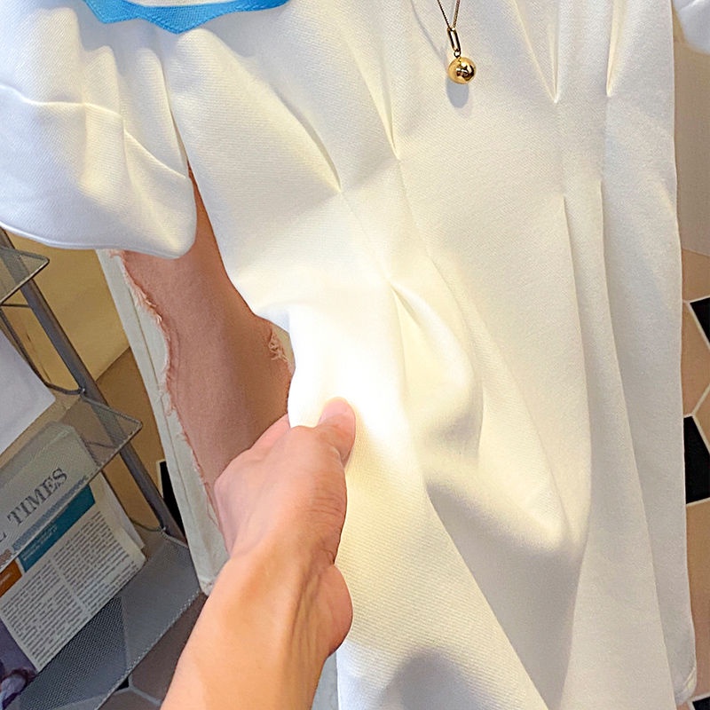 Đầm Tay Phồng Cổ Búp Bê Màu Sắc Tương Phản Thời Trang Mùa Hè Cho Nữ