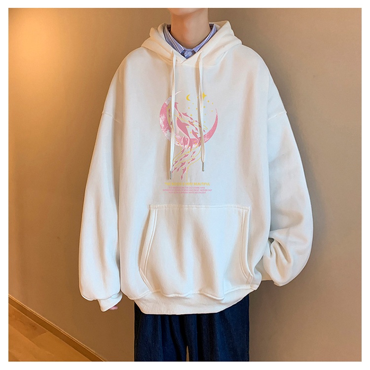 Áo Hoodie Nhung Tay Dài Dáng Rộng In Chữ Tiếng Anh Hoạt Hình Đơn Giản Phong Cách Hàn Quốc Cho Nam