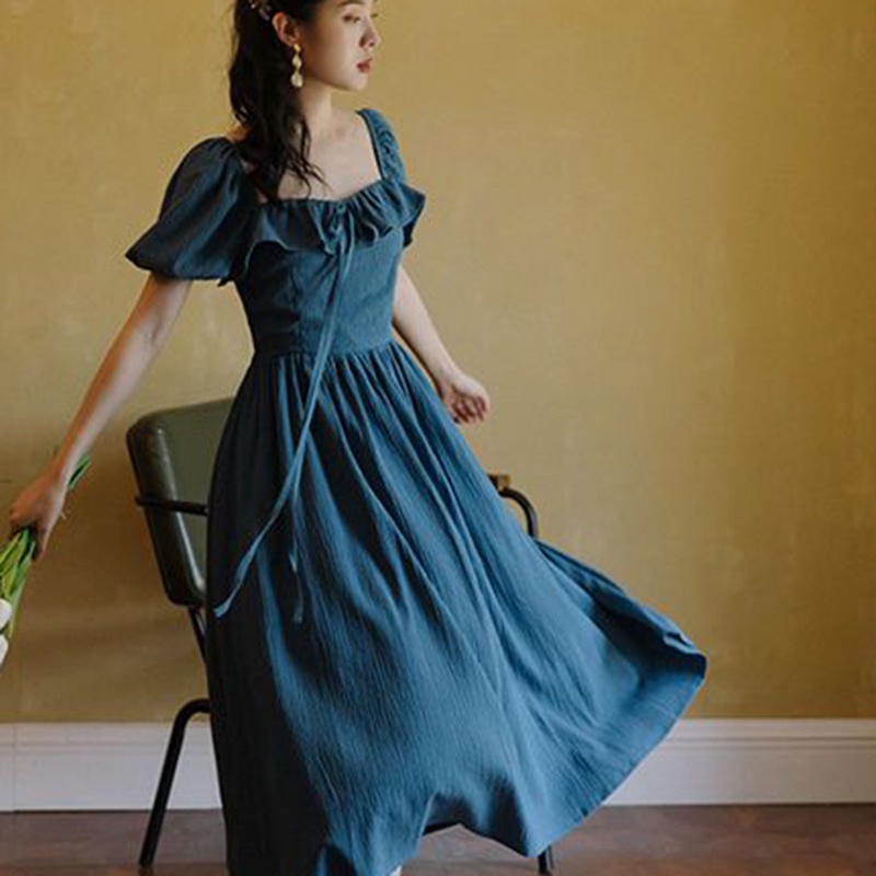 IELGY  Đầm Chữ A Cổ Vuông Phong Cách Pháp Thời Trang Cho Nữ