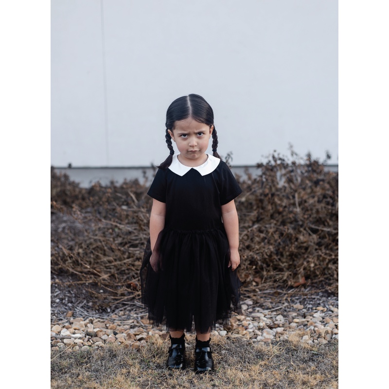 Đầm Lưới Đen Tay Ngắn Cổ Tròn Hóa Trang Công Chúa Baptism Cho Bé Gái