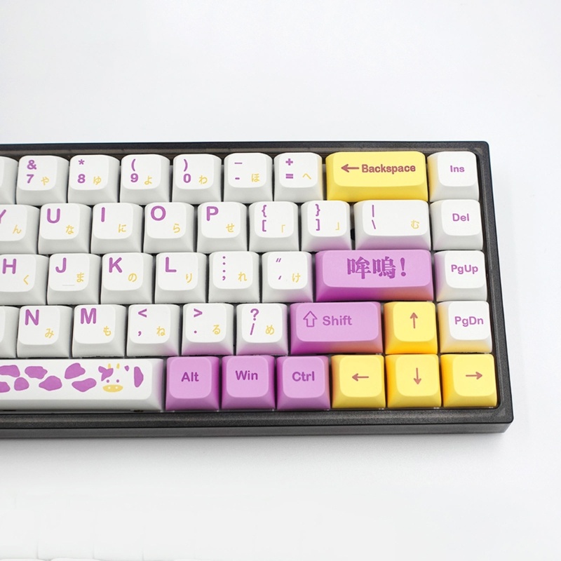 Bộ 131 Phím XDA PBT Hình Bò Bài Taro Màu Tím Dễ Thương Cho Bàn Phím Cơ