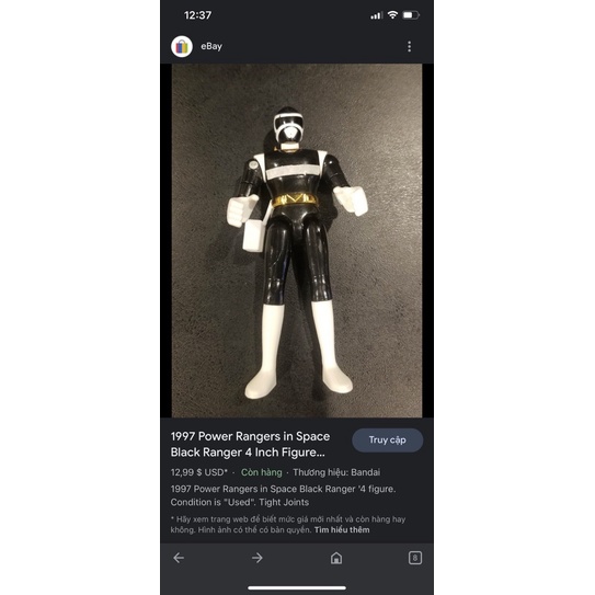 Mô hình siêu nhân 1997 Power Rangers in Space Black Ranger Figure Bandai